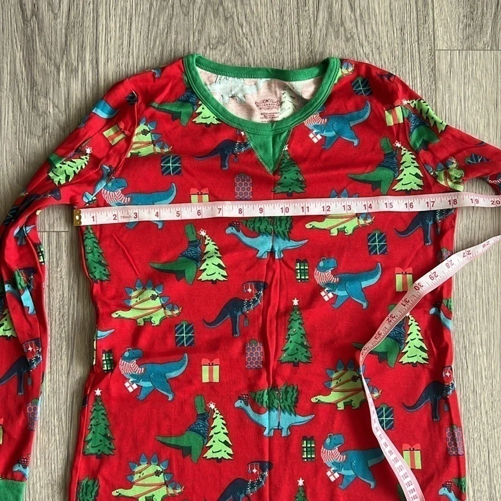 Christmas PJs Long Sleeve Pants Set Red Green Dinosaurs Size M